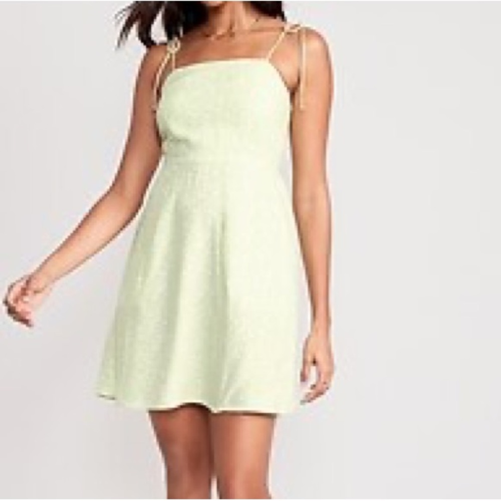 Fit & Flare Tie-Strap Floral Mini Dress in Lime Green by Old Navy